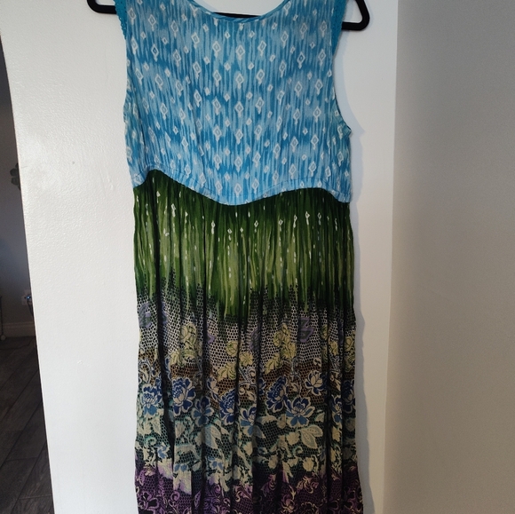 Size Medium Sleeveless Bohemian Hippie Colorful Sun Dress Small Beading #306 - Picture 2 of 2